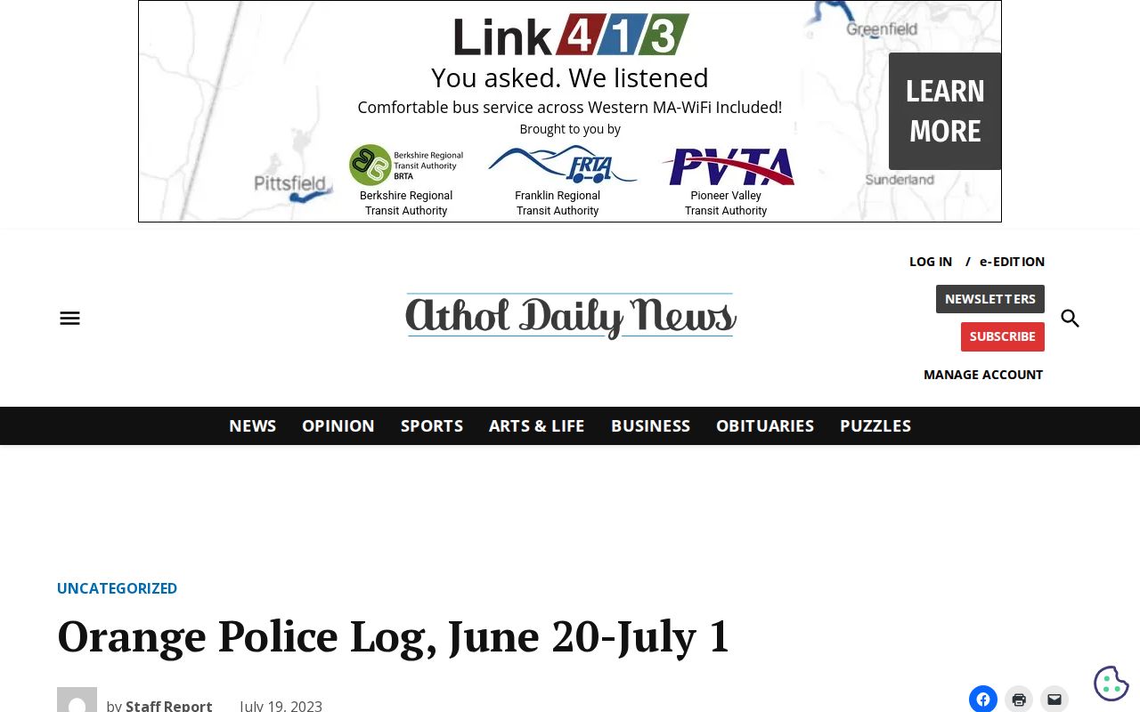 Franklin County crime news Orange Police Log report